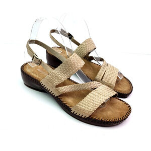 Naturalizer Womens Size 8.5 Beige Leather Woven Casual Slingback Wedge Sandals